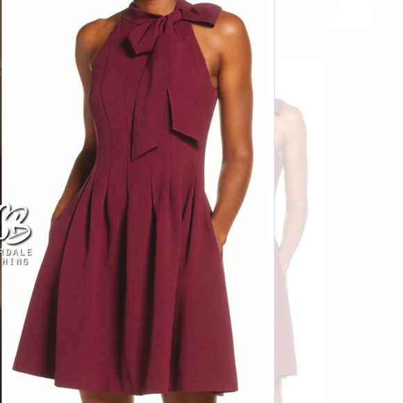 Vince Camuto Women's Bow-Neck Fit & Flare Dress (dark cherry/maroon)(size 12) - Picture 1 of 7